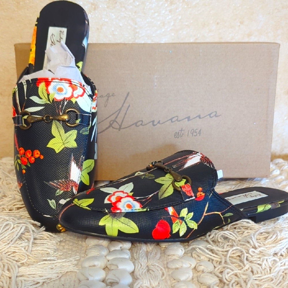 Vintage Havana NIB Betty Mule Black Floral